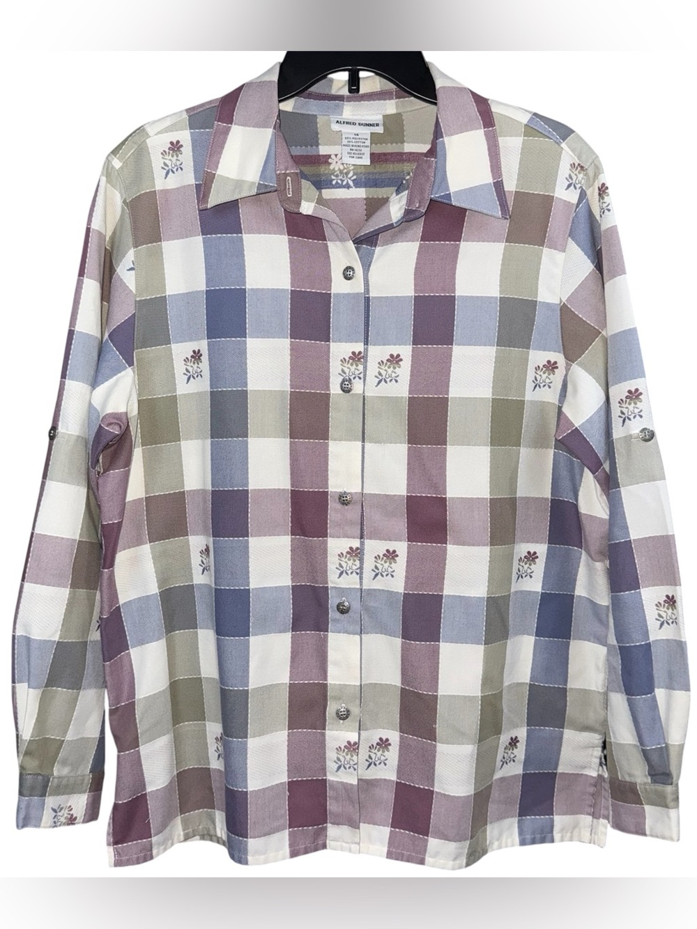 Multicolor Plaid Button Down Floral Cottagecore Grandma Long Sleeve Shirt Sz 14